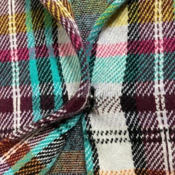 Anthropologie Rosetta Knit Turquoise Burgundy Plaid Sweater Blazer XS - Picture 5 of 7